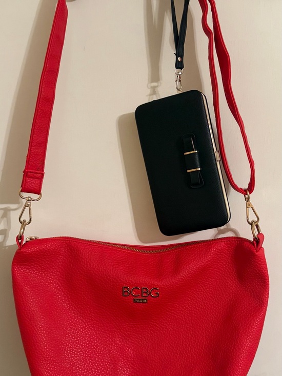 BCBG Paris Handbags - BCBG Paris Red Crossbody Bag & Black Tie Wallet Clutch Bundle